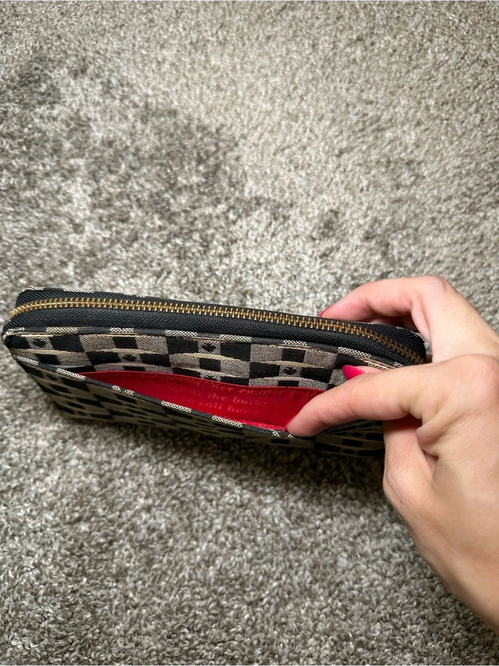 kate spade Black and Grey Checkerboard Zip Wallet